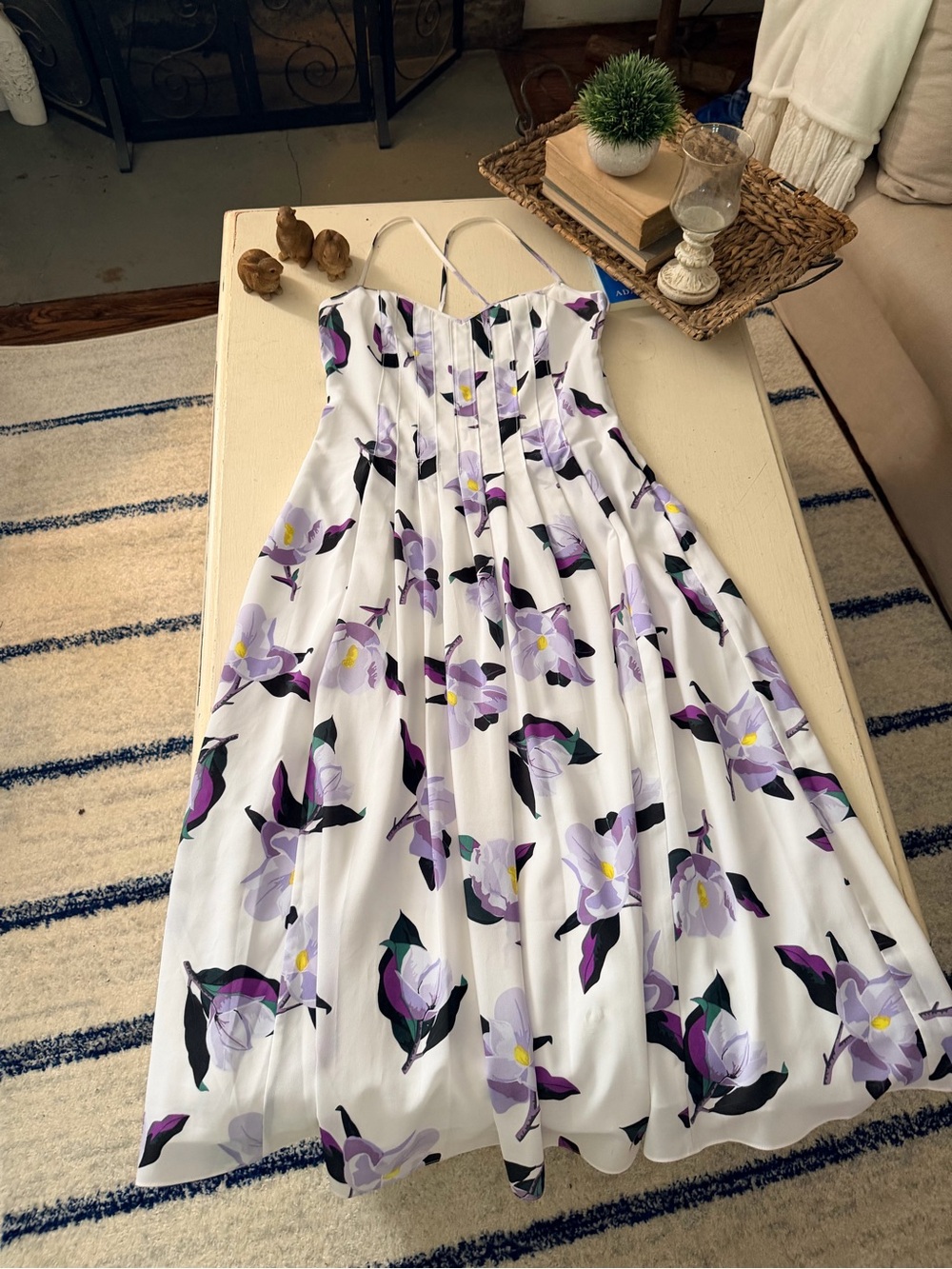 Banana republic White Floral Sundress with Purple Blossom Print sz 4p - Picture 1 of 4